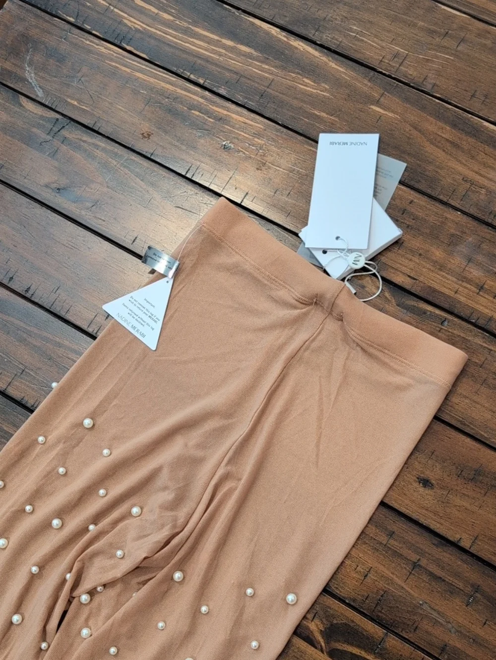 Nadine Merabi Diana Pearl Embellished Nude Tights NWT 1 XS/S/M